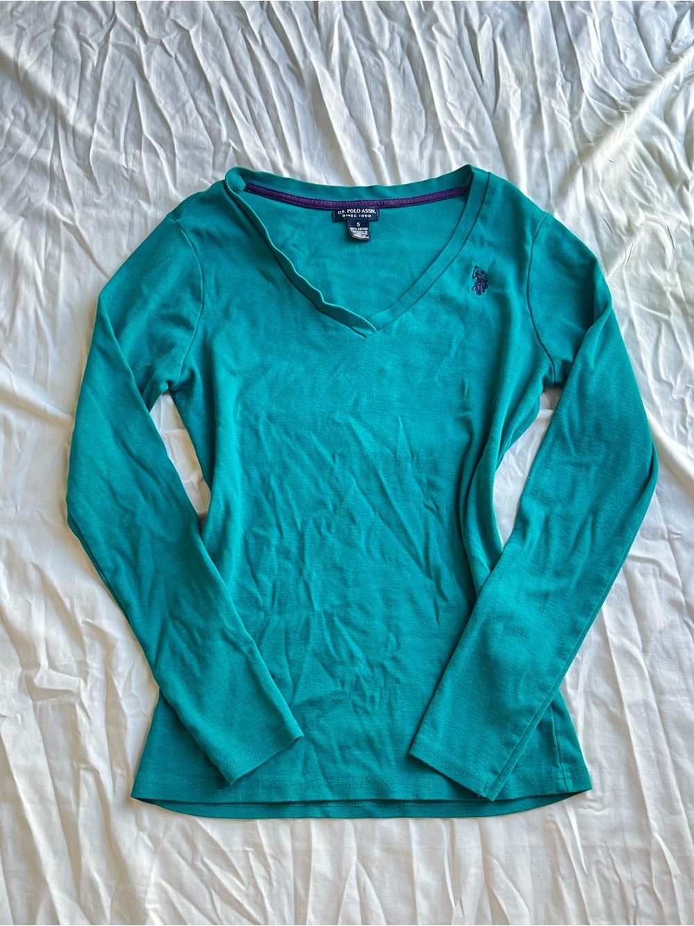 U.S. Polo Assn. Teal V-Neck Long Sleeve Top